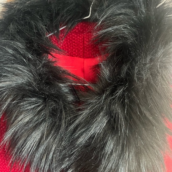 Vintage red wool jacket with faux fur collar kick slit at back warm stunning S/M - Picture 4 of 8